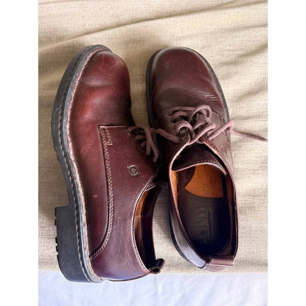 Born Mens Leather Oxford Shoes Burgundy Brown Lace Up B6475 10.5 M/W EU 44.5